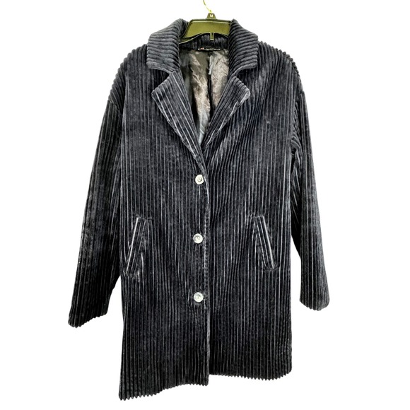 Carré Noir Jackets & Blazers - Carré Noir Corduroy Coat Women's Medium M Blue Gray Jacket Buttons Pockets